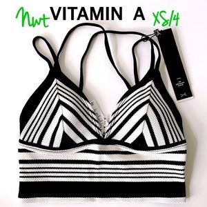 NWT Vitamin A black white stripe longline racerback crop top plunge V bikini pad